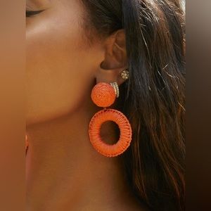 Raffia Hoop Drop Earrings Circle Dangle Statement Earrings Jewelry